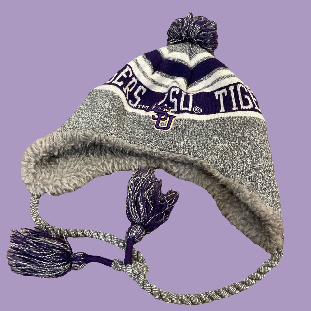 Top of the World Gray and Purple Kids Pom-Pom Hat LSU
